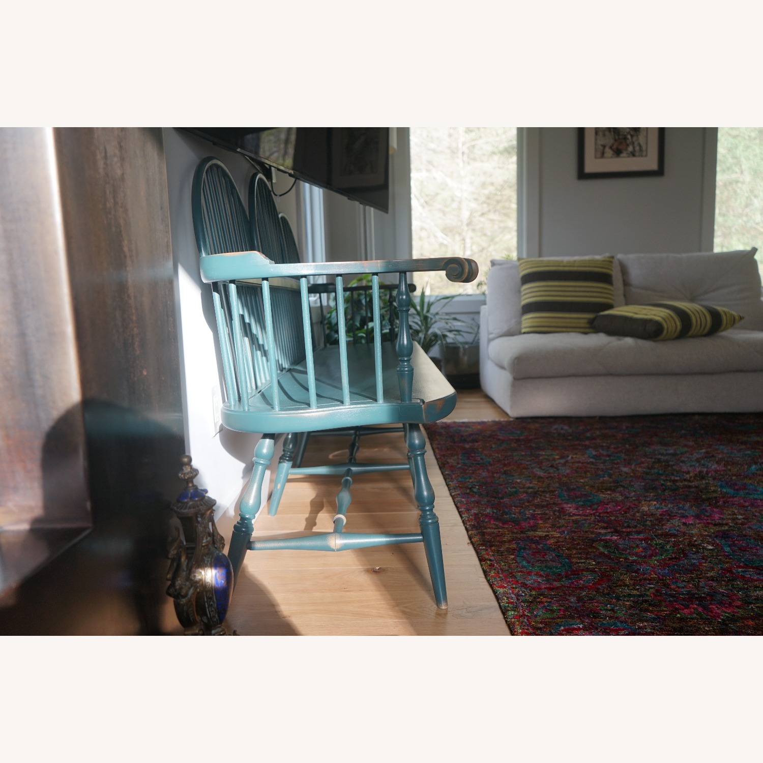 Antique Solid Wood Green Bench - image-3