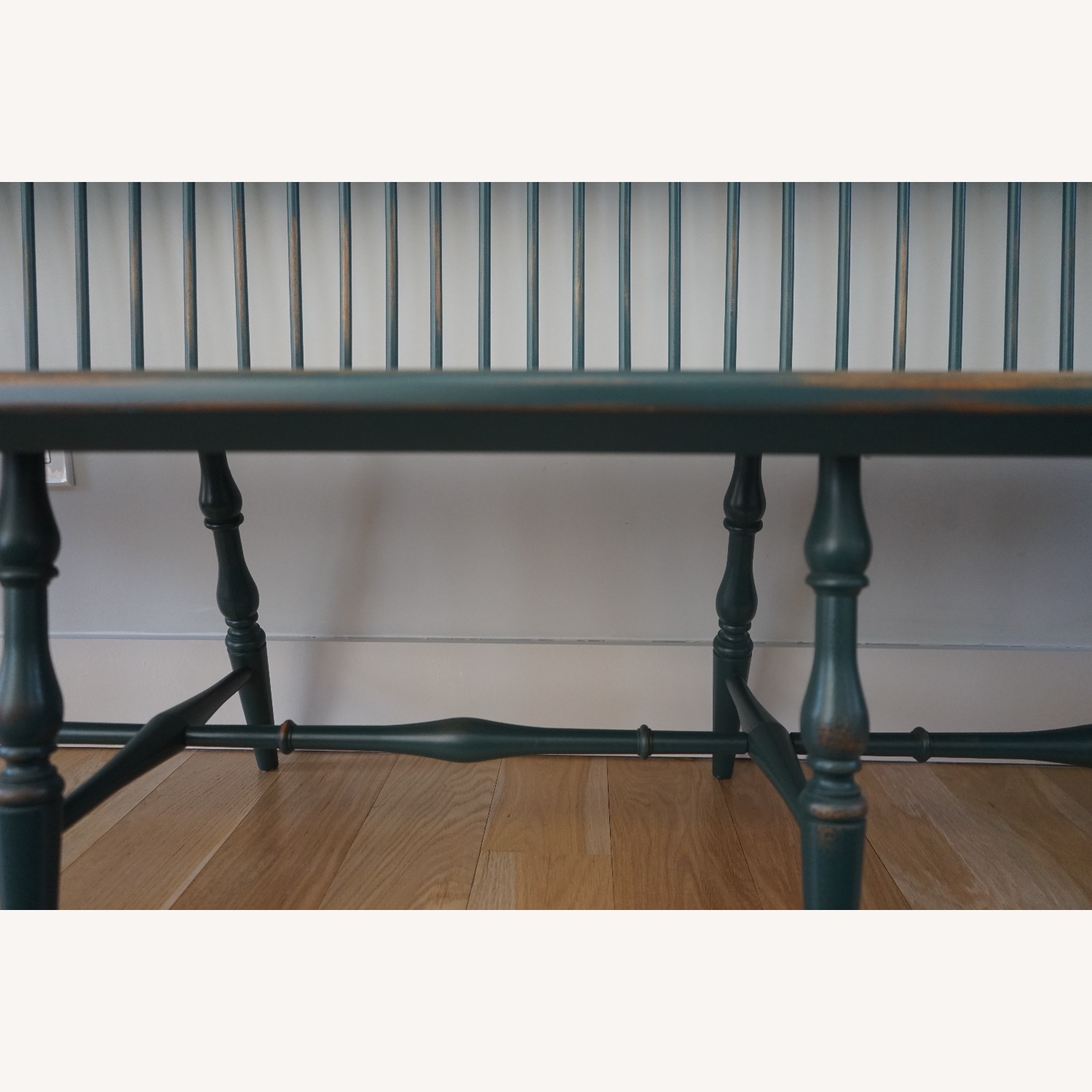 Antique Solid Wood Green Bench - image-2