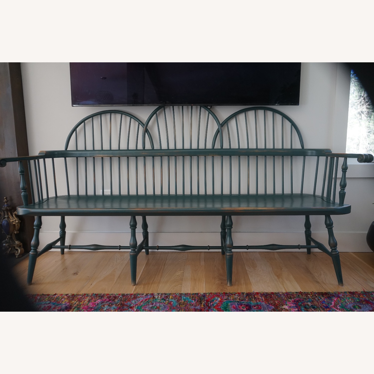 Antique Solid Wood Green Bench - image-1