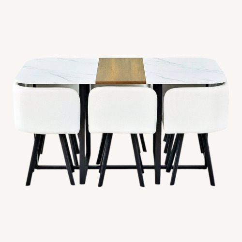 Used  Wayfair Wood Dining Table Set With 6 PU Leather Chairs for sale on AptDeco