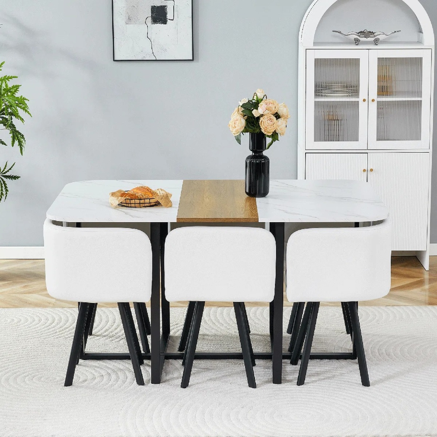  Wayfair Wood Dining Table Set With 6 PU Leather Chairs - image-1