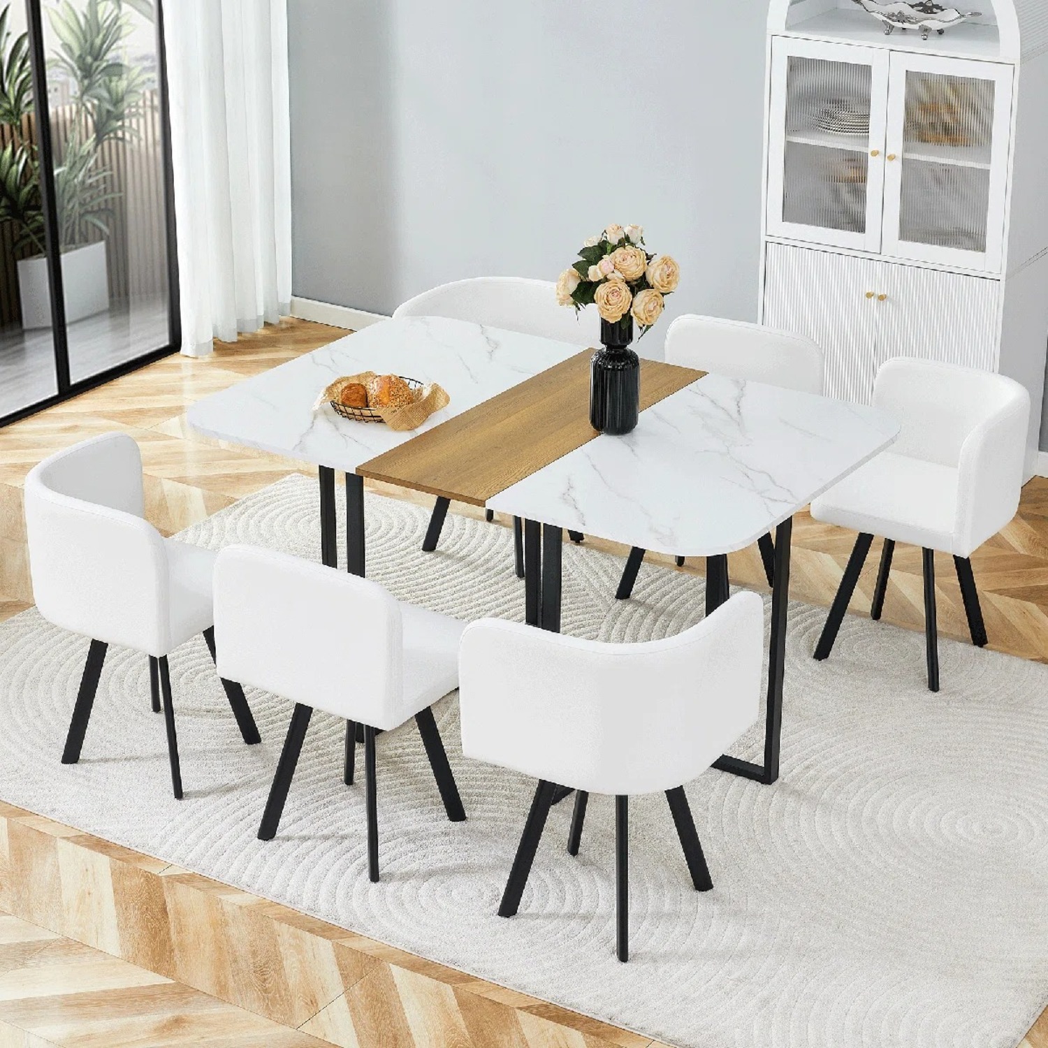  Wayfair Wood Dining Table Set With 6 PU Leather Chairs - image-2