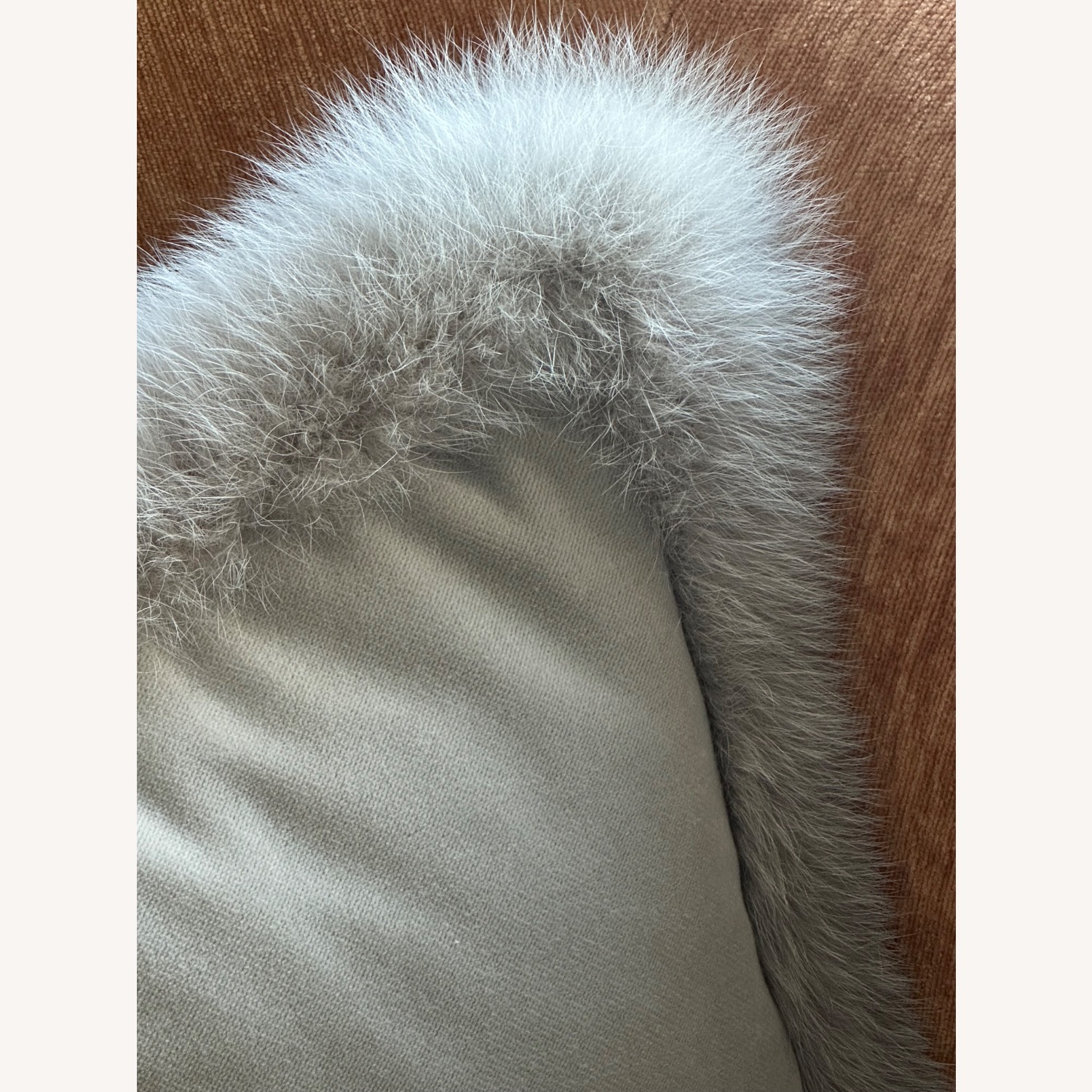 Light Gray Velvet Pillow with Fox Fur Trim - image-3