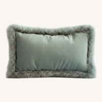 Light Gray Velvet Pillow with Fox Fur Trim