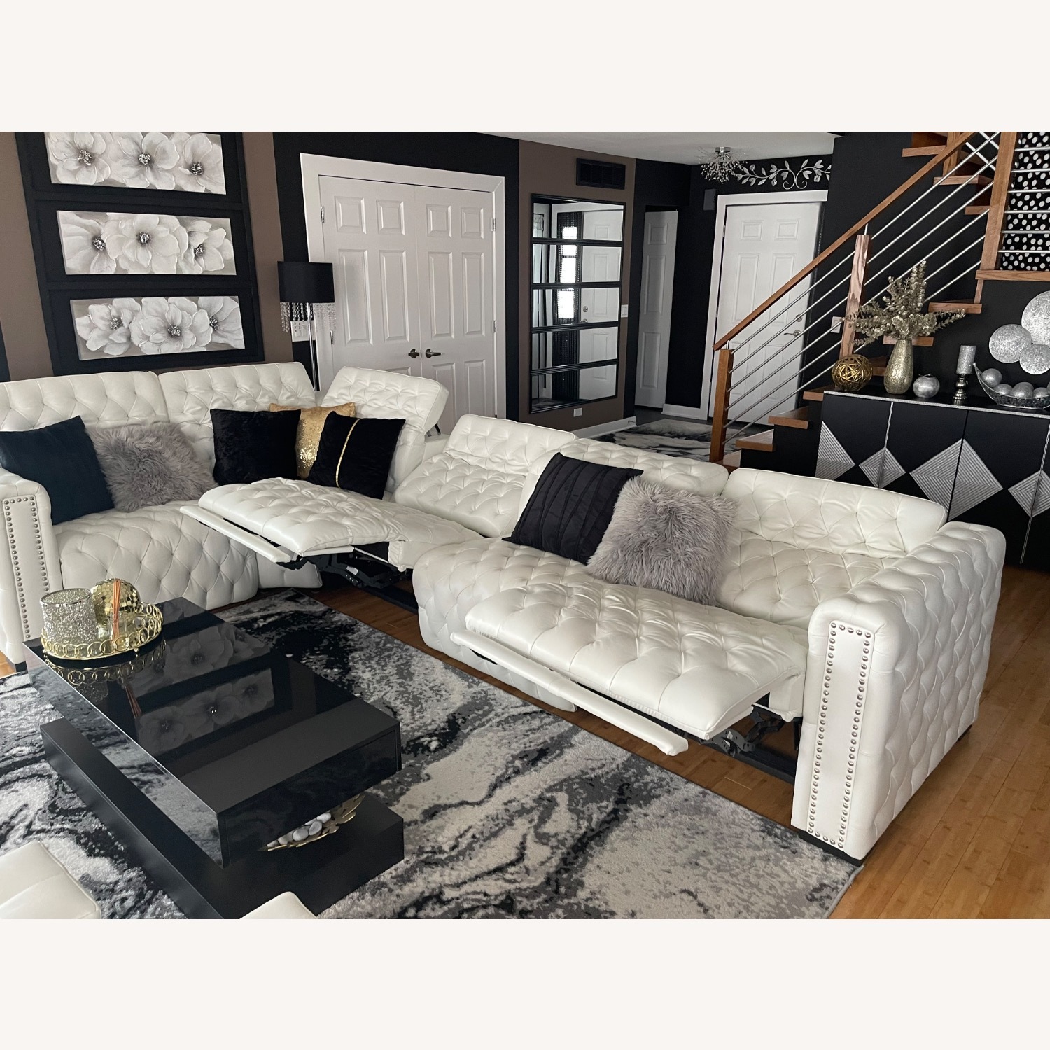 White Leather 3+ Piece Sectional - image-4