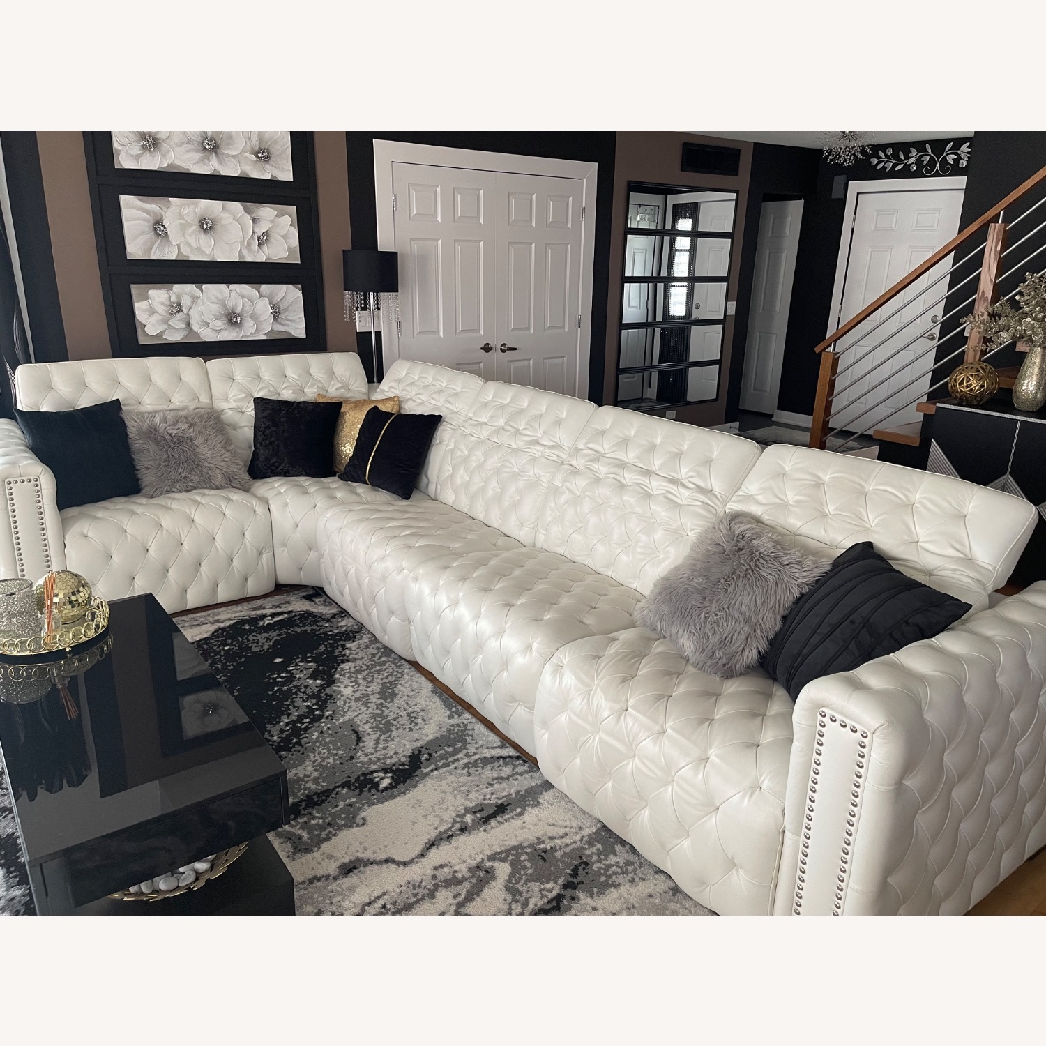 White Leather 3+ Piece Sectional - image-3