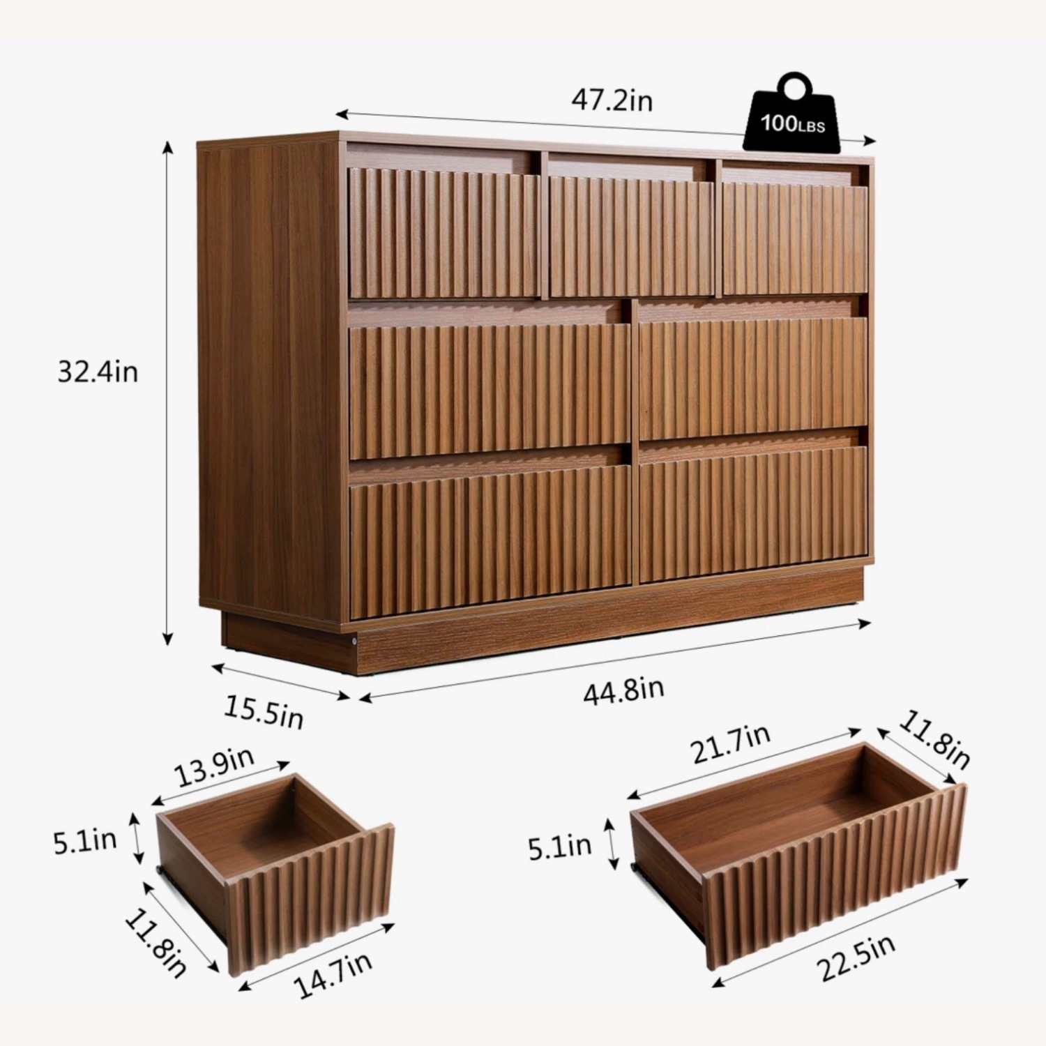 Wayfair 2x 7-Drawer Walnut Fluted Double Dressers - Built - image-2