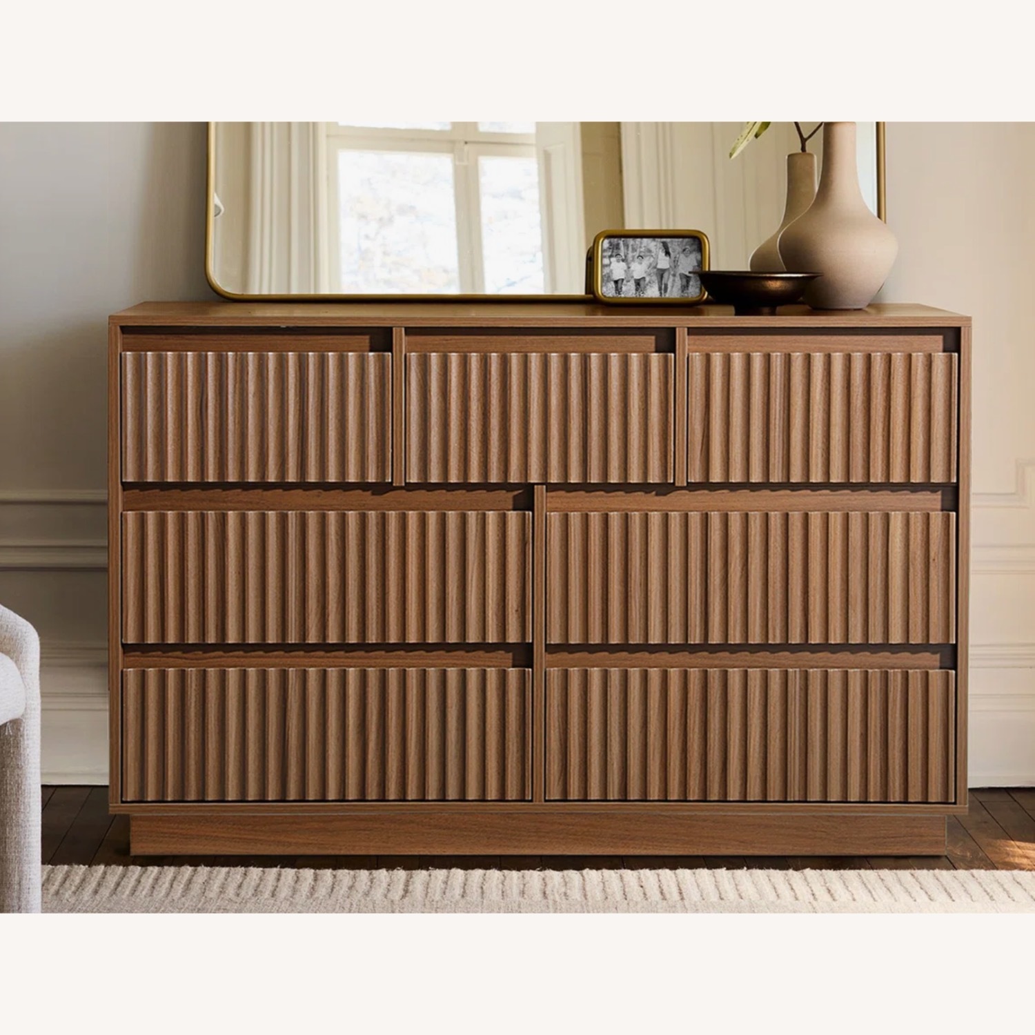 Wayfair 2x 7-Drawer Walnut Fluted Double Dressers - Built - image-1