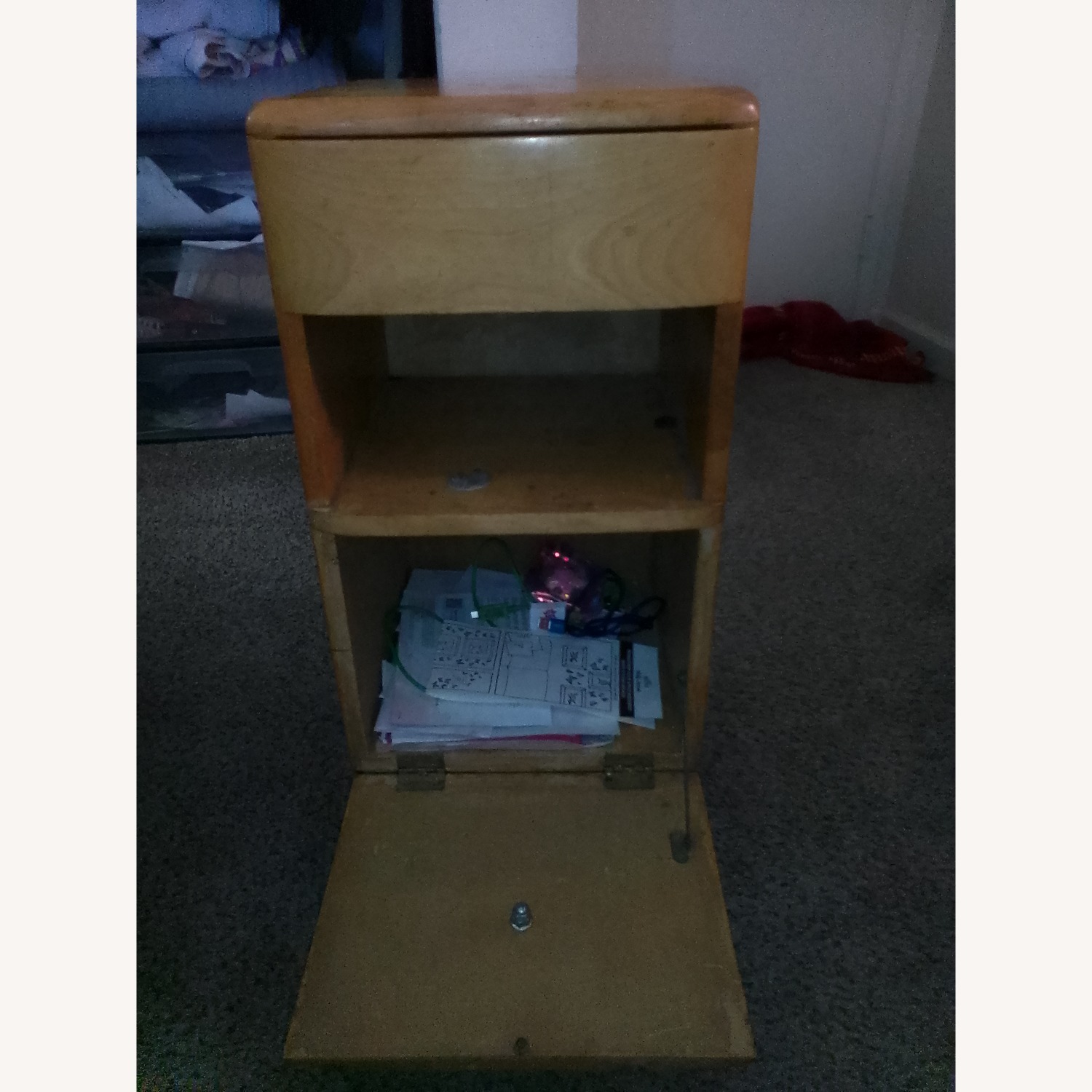 Vintage/Antique Natural Wood Nightstand - image-4