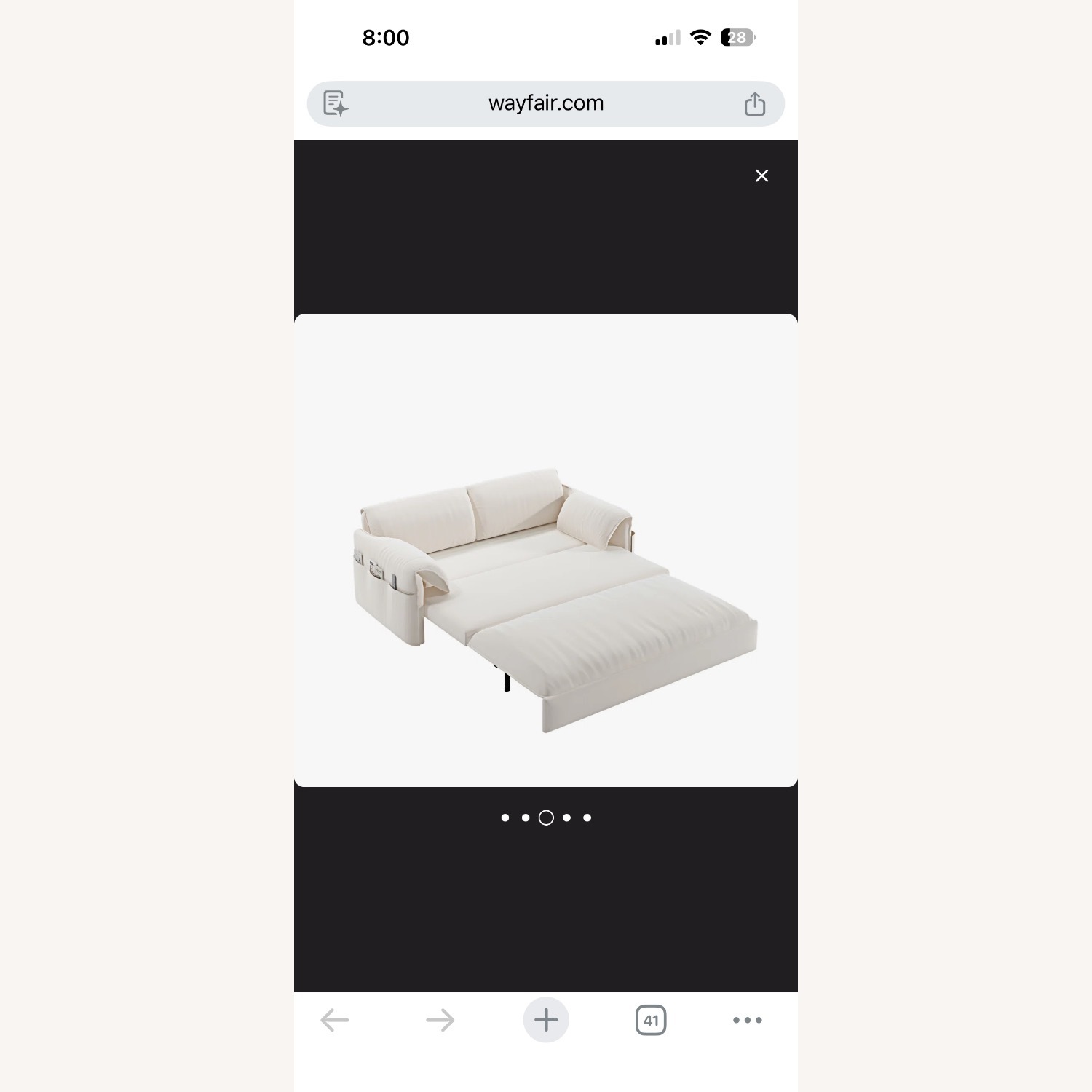 Wayfair Latitude Run White Velvet Sleeper Sofa - image-6