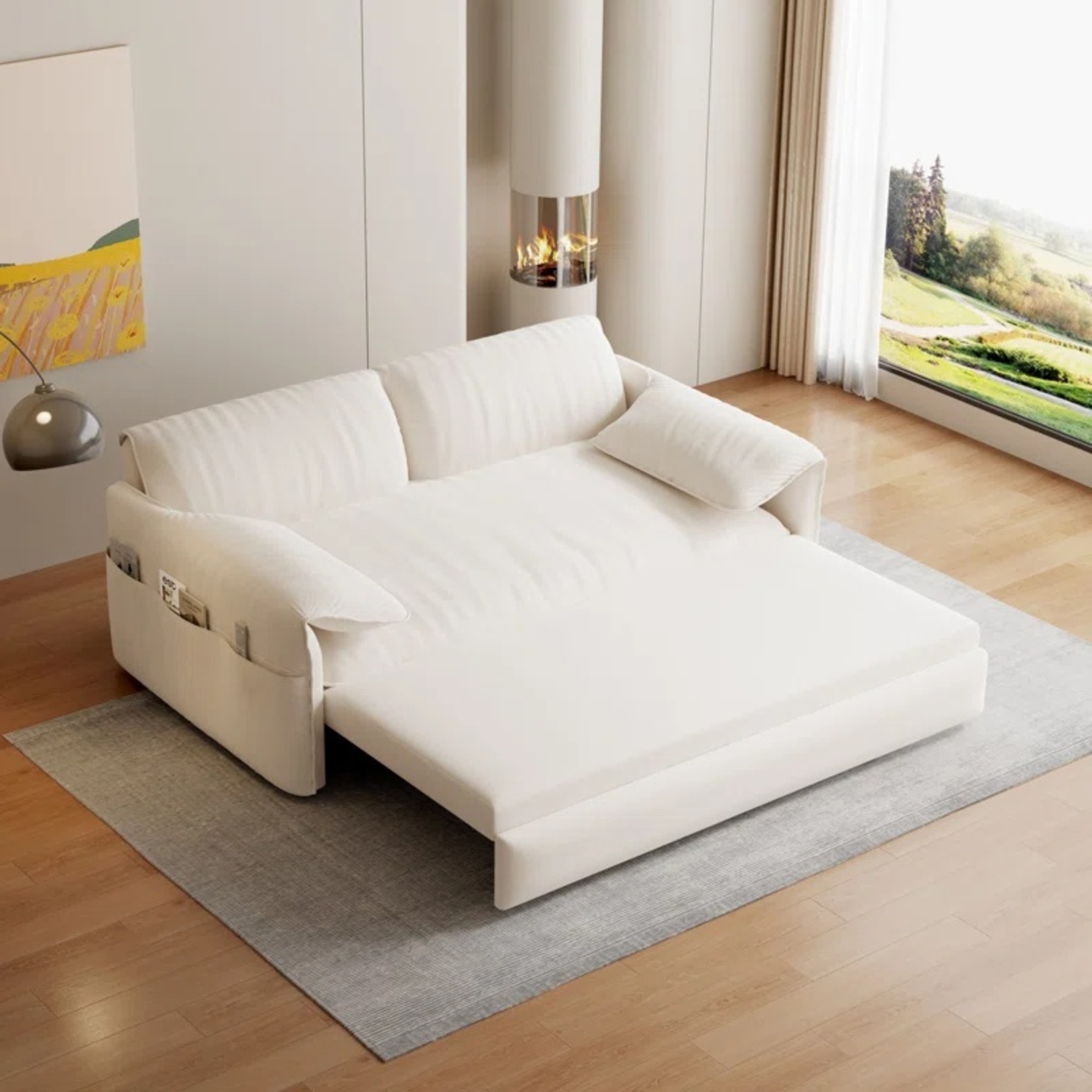 Wayfair Latitude Run White Velvet Sleeper Sofa - image-7