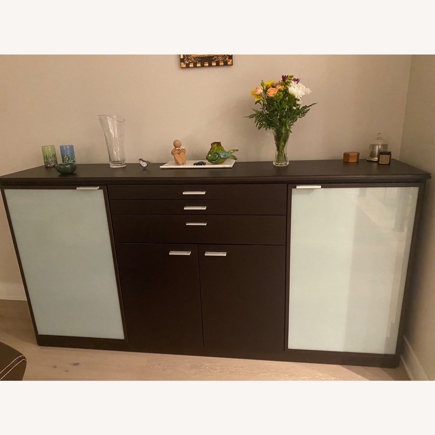 Dark Brown Wood and Glass Dining Set - image-5