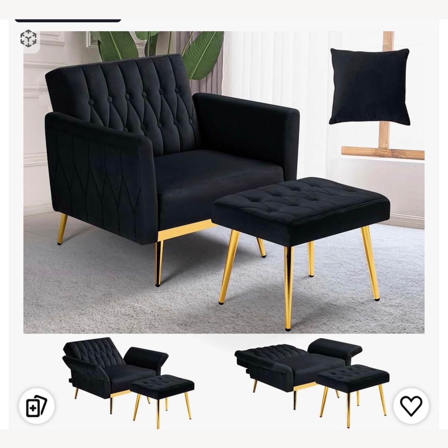 Amazon Black Velvet Accent Chair - image-5