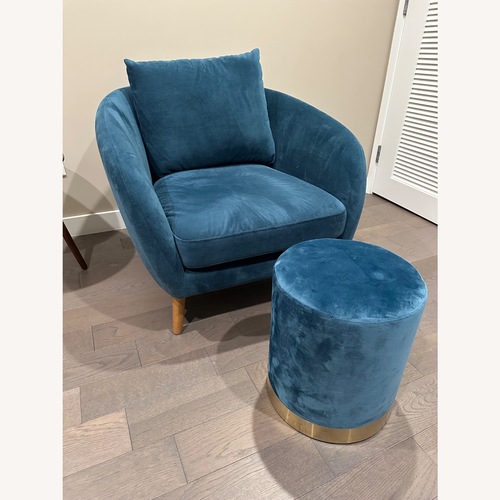 Used Modern Velvet Accent Chair + Ottoman for sale on AptDeco