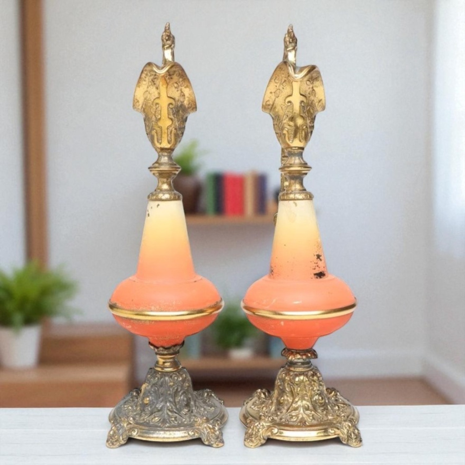 Pair Antique Gilt Candle Sticks - image-3