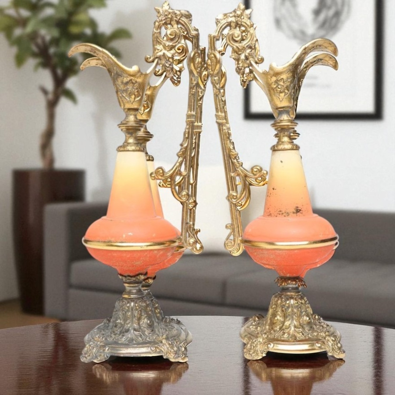 Pair Antique Gilt Candle Sticks - image-4