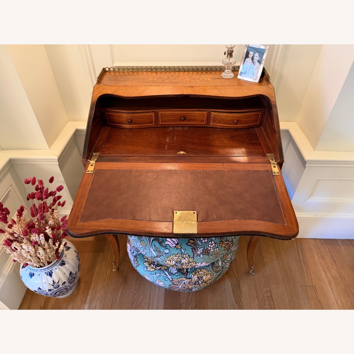 Antique Light Brown Wood Desk - image-8