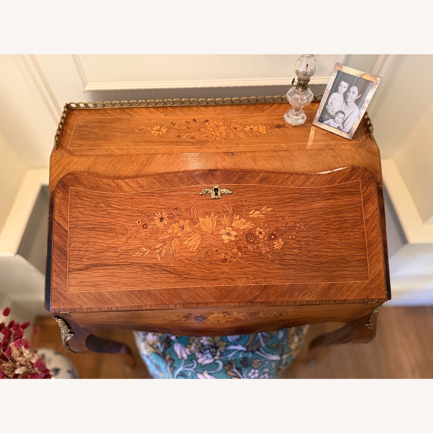 Antique Light Brown Wood Desk - image-3
