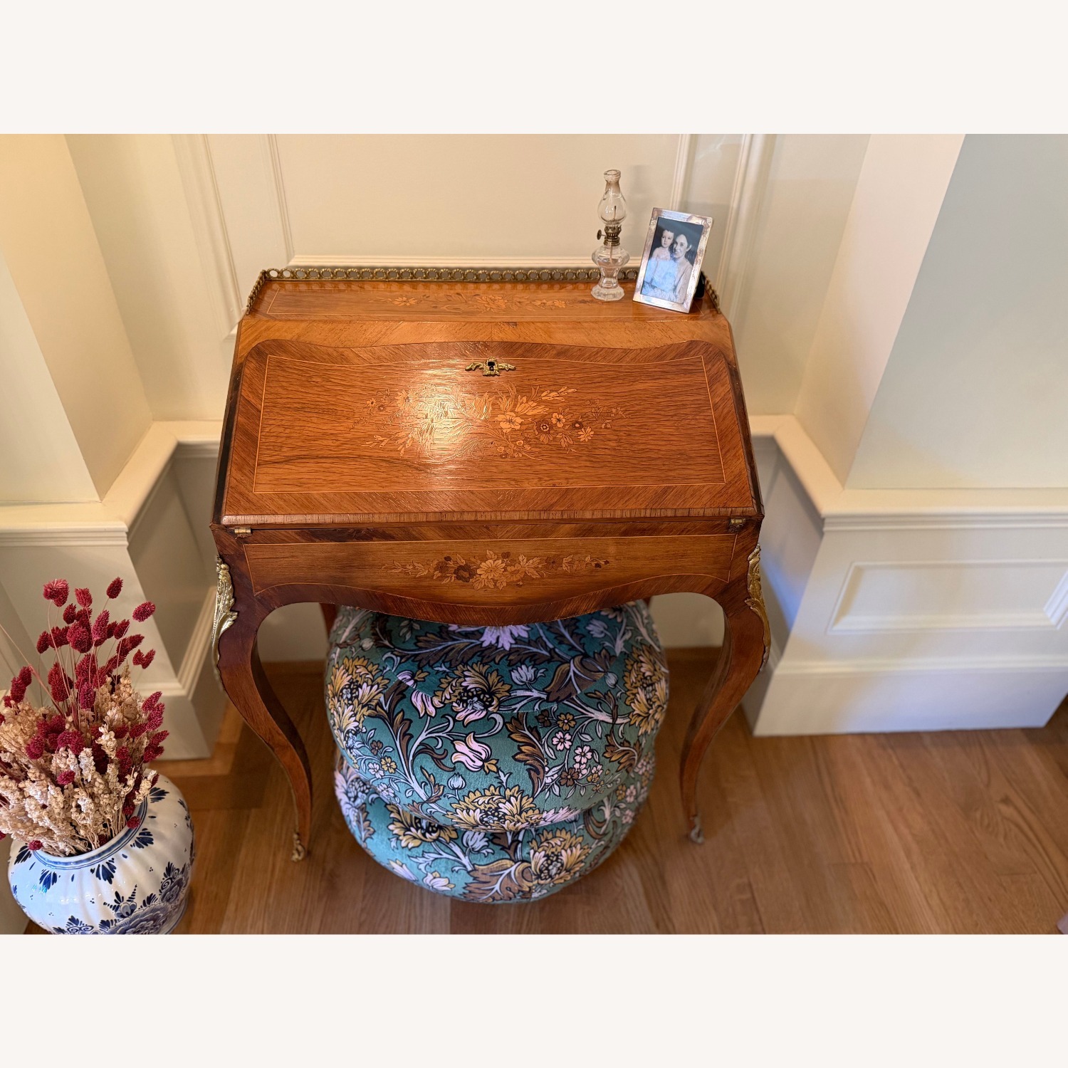 Antique Light Brown Wood Desk - image-2