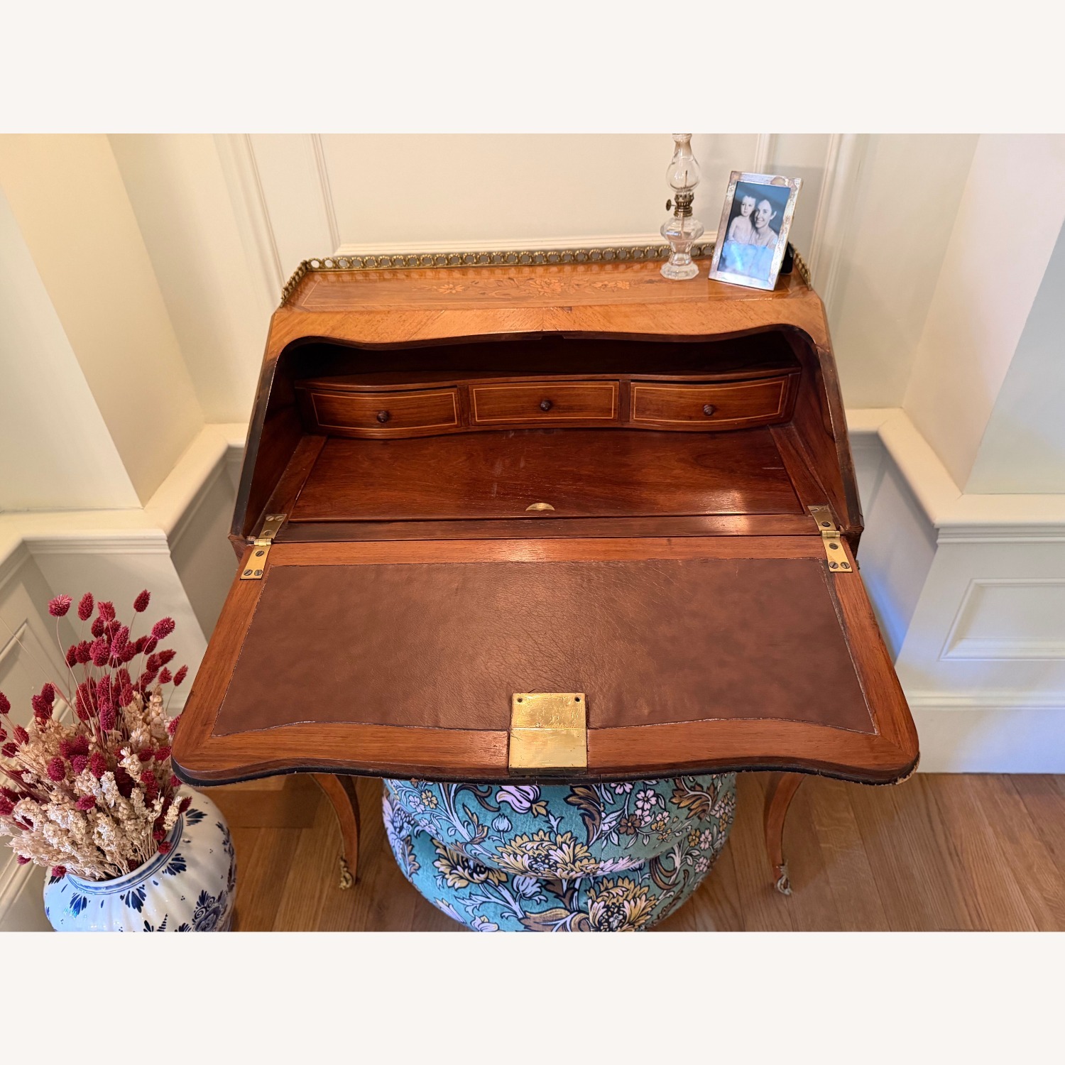 Antique Light Brown Wood Desk - image-10
