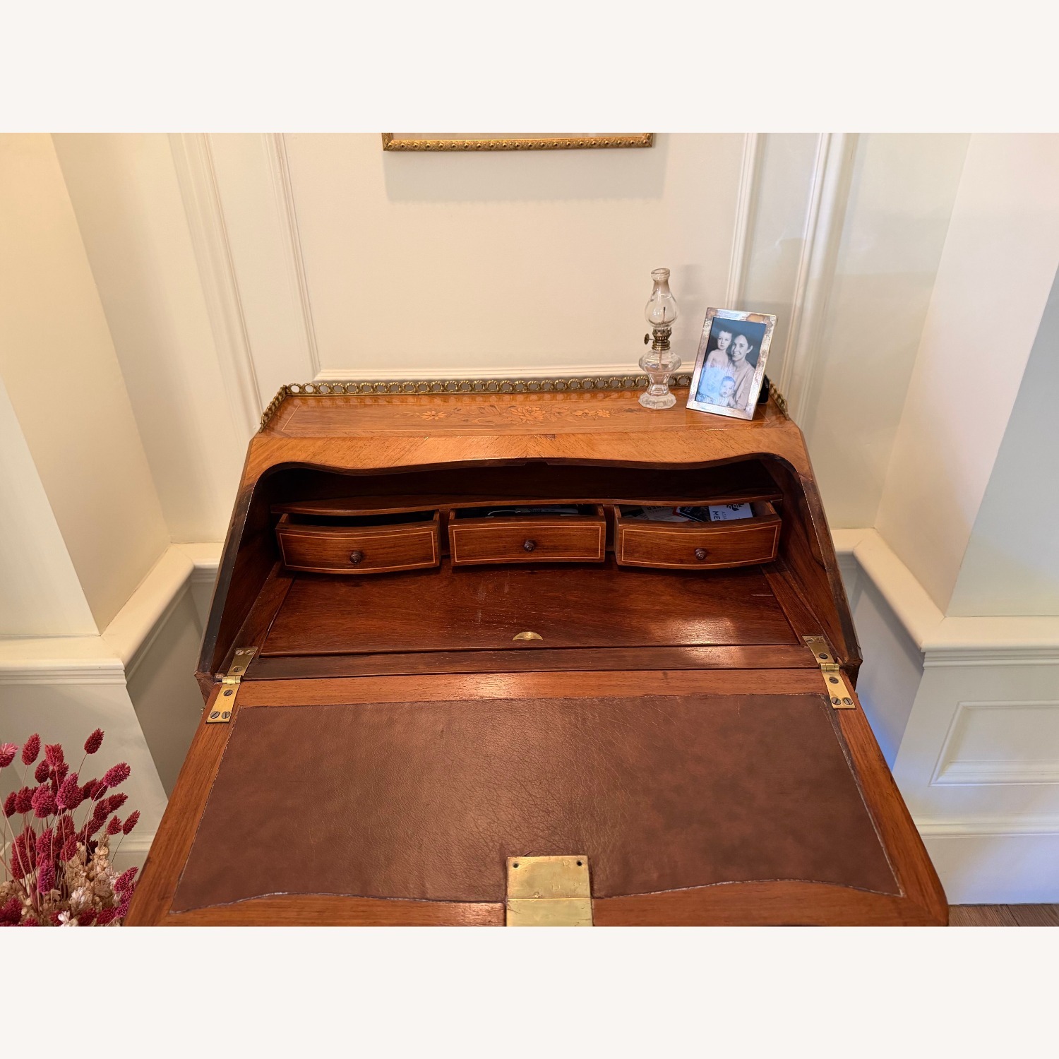 Antique Light Brown Wood Desk - image-11