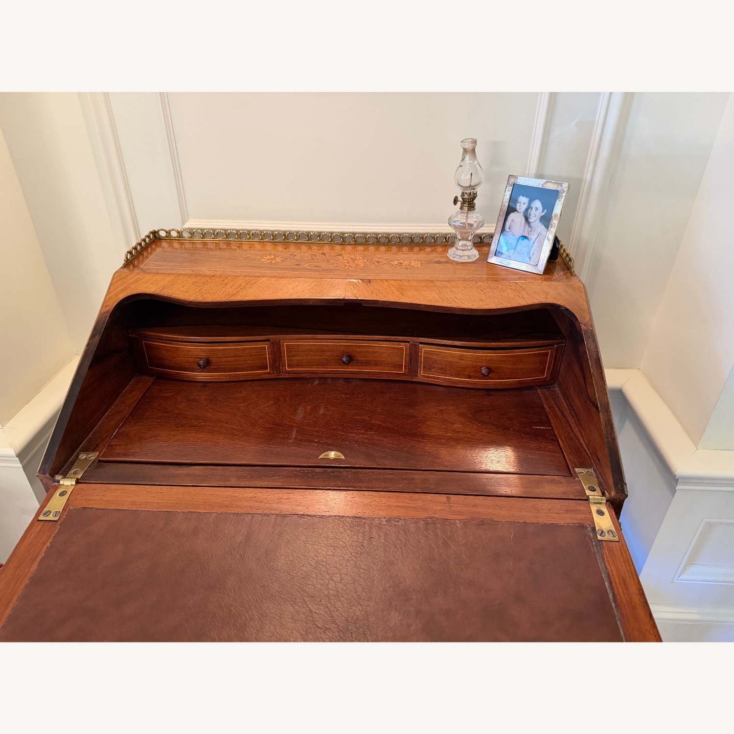 Antique Light Brown Wood Desk - image-9