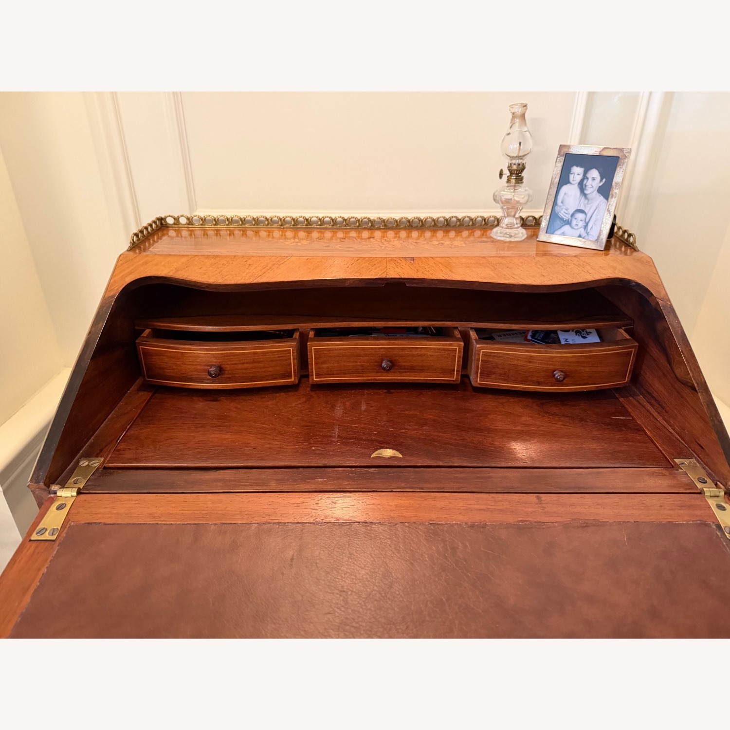 Antique Light Brown Wood Desk - image-12