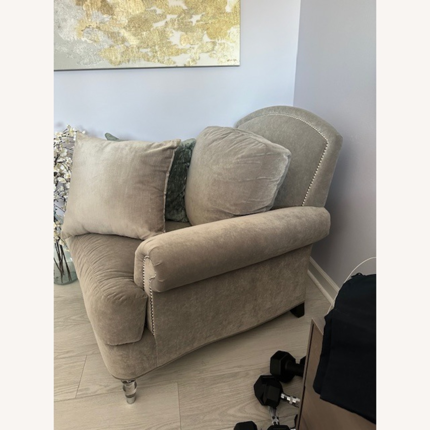 Ethan Allen Light Gray Velvet Armchair - image-3