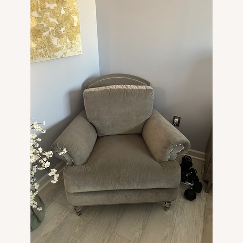 Used Ethan Allen Light Gray Velvet Armchair for sale on AptDeco