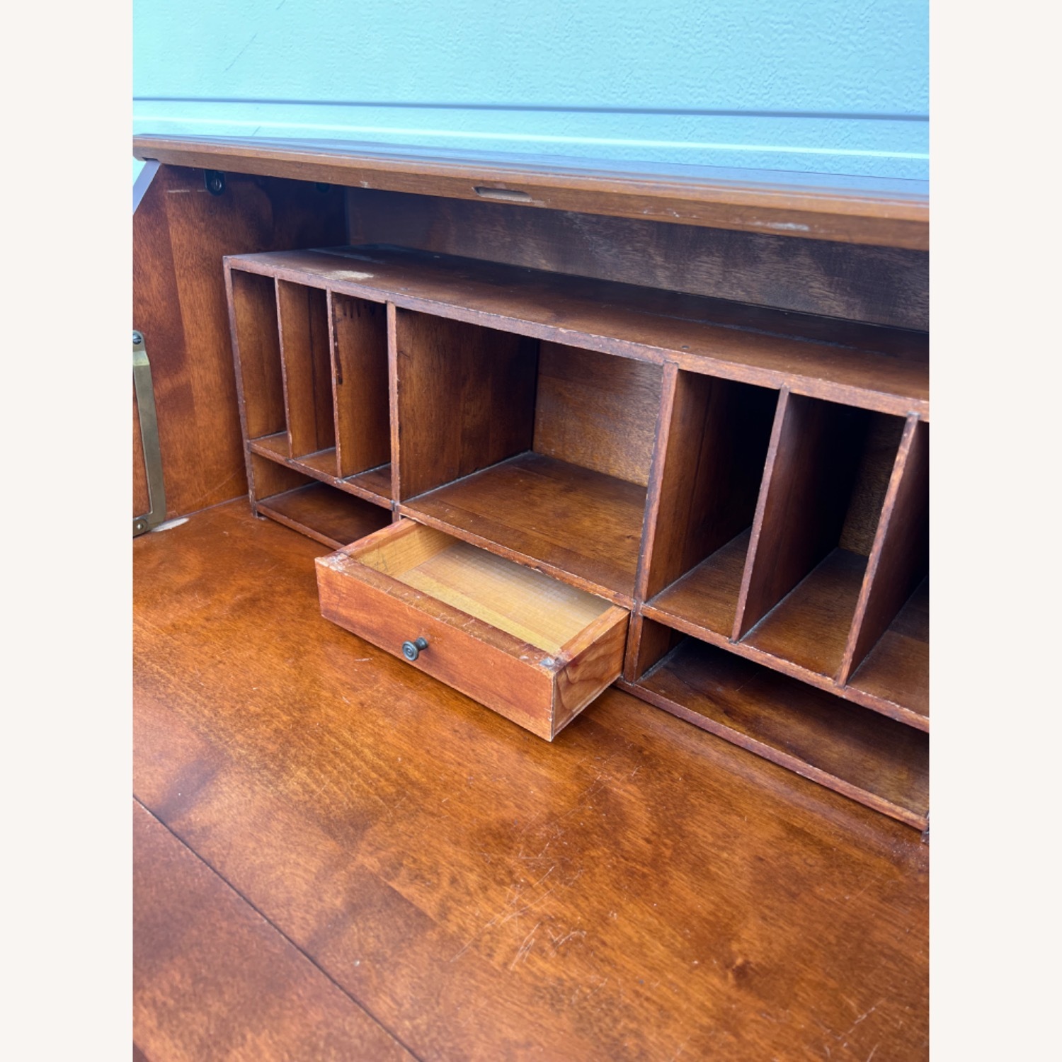 Vintage Drop Front Secretary Desk with 3 Drawers - image-9