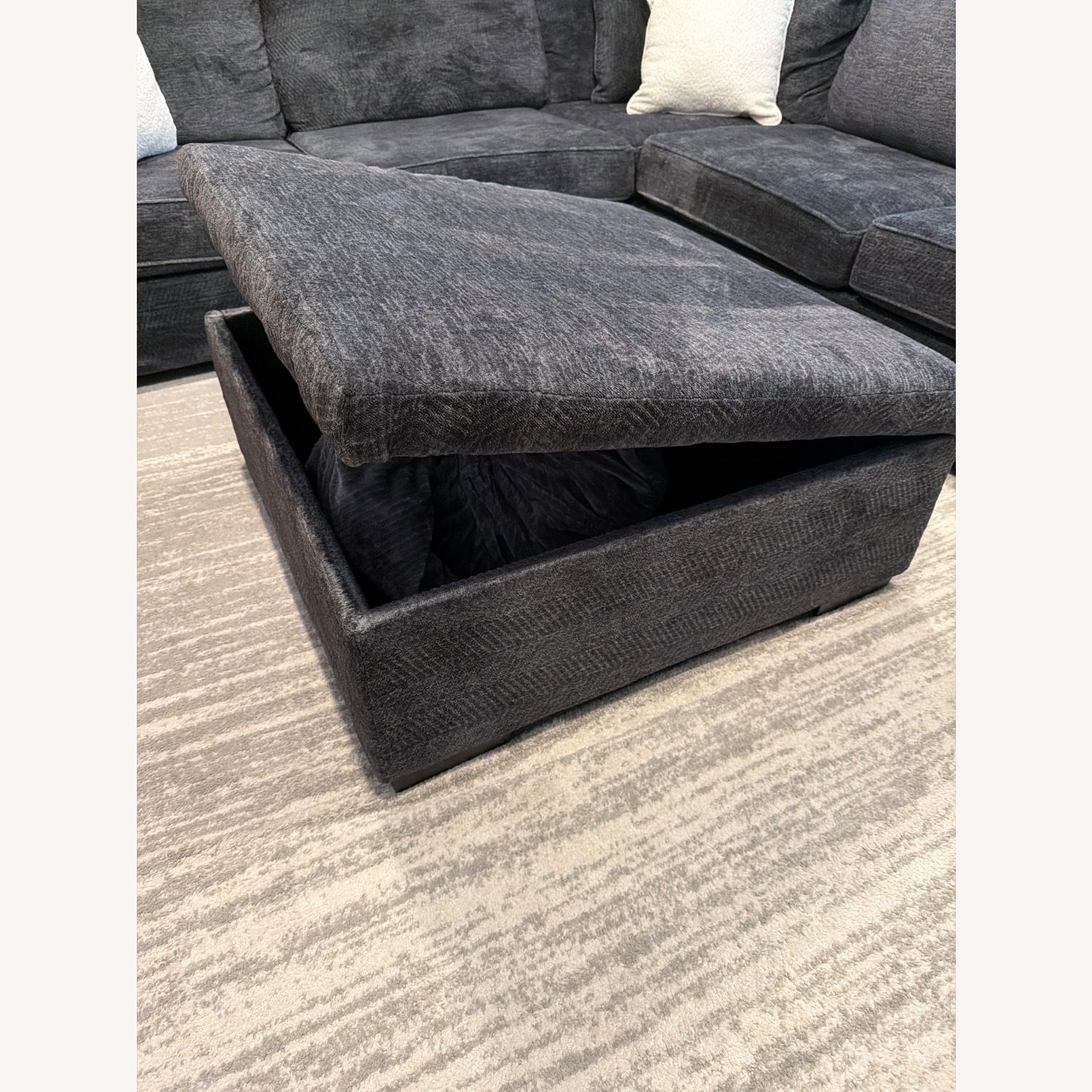 Living Spaces Dark Gray Sectional and Ottoman - image-5