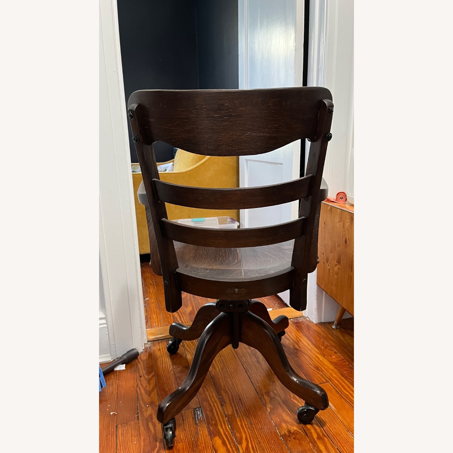 Antique Oak Wood Swivel Chair - image-2