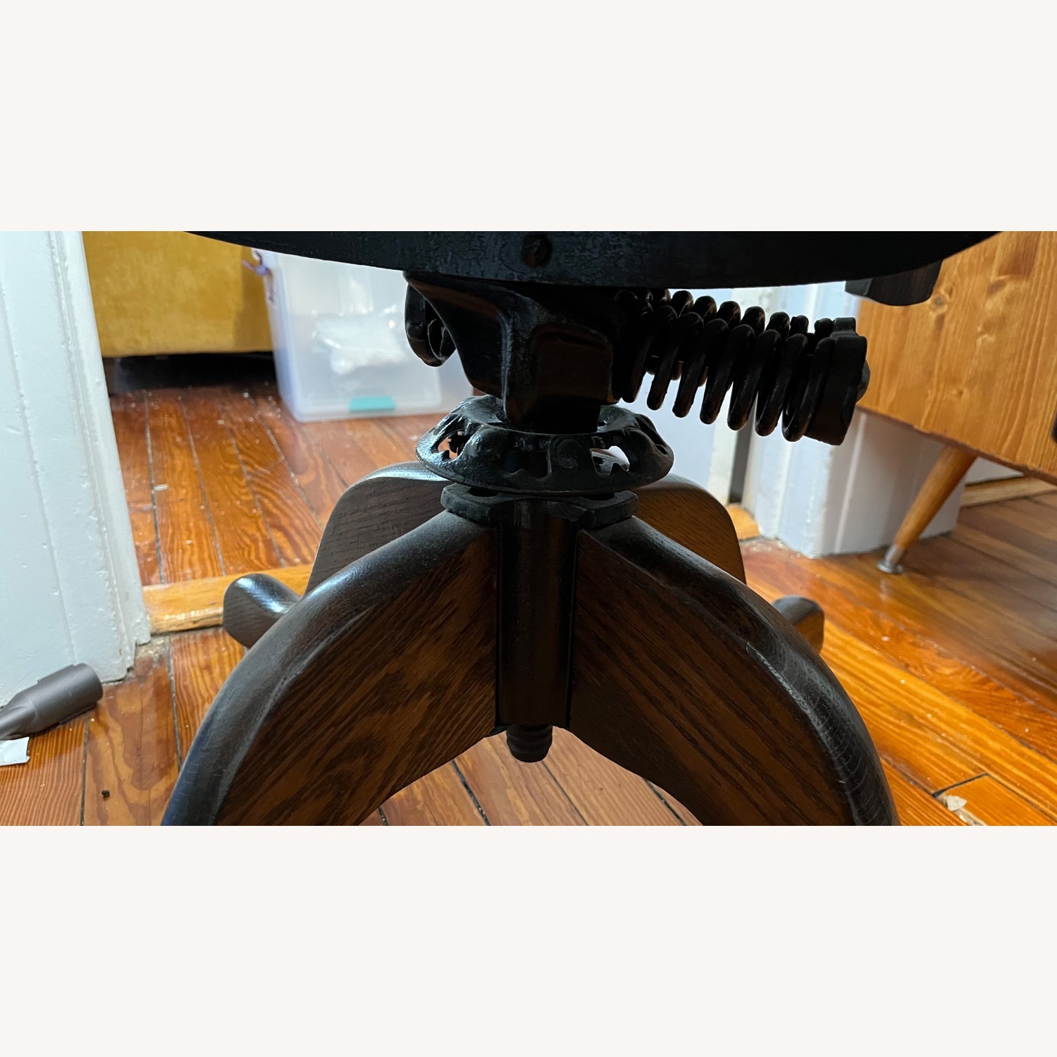 Antique Oak Wood Swivel Chair - image-5