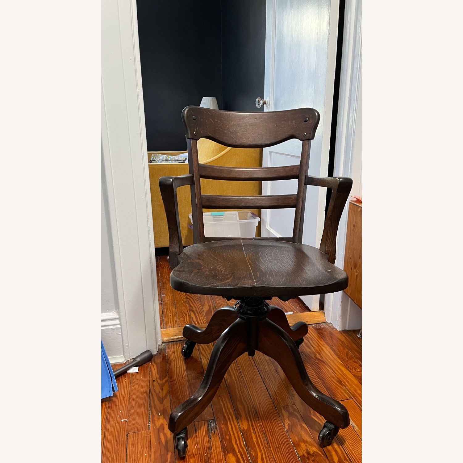 Antique Oak Wood Swivel Chair - image-1