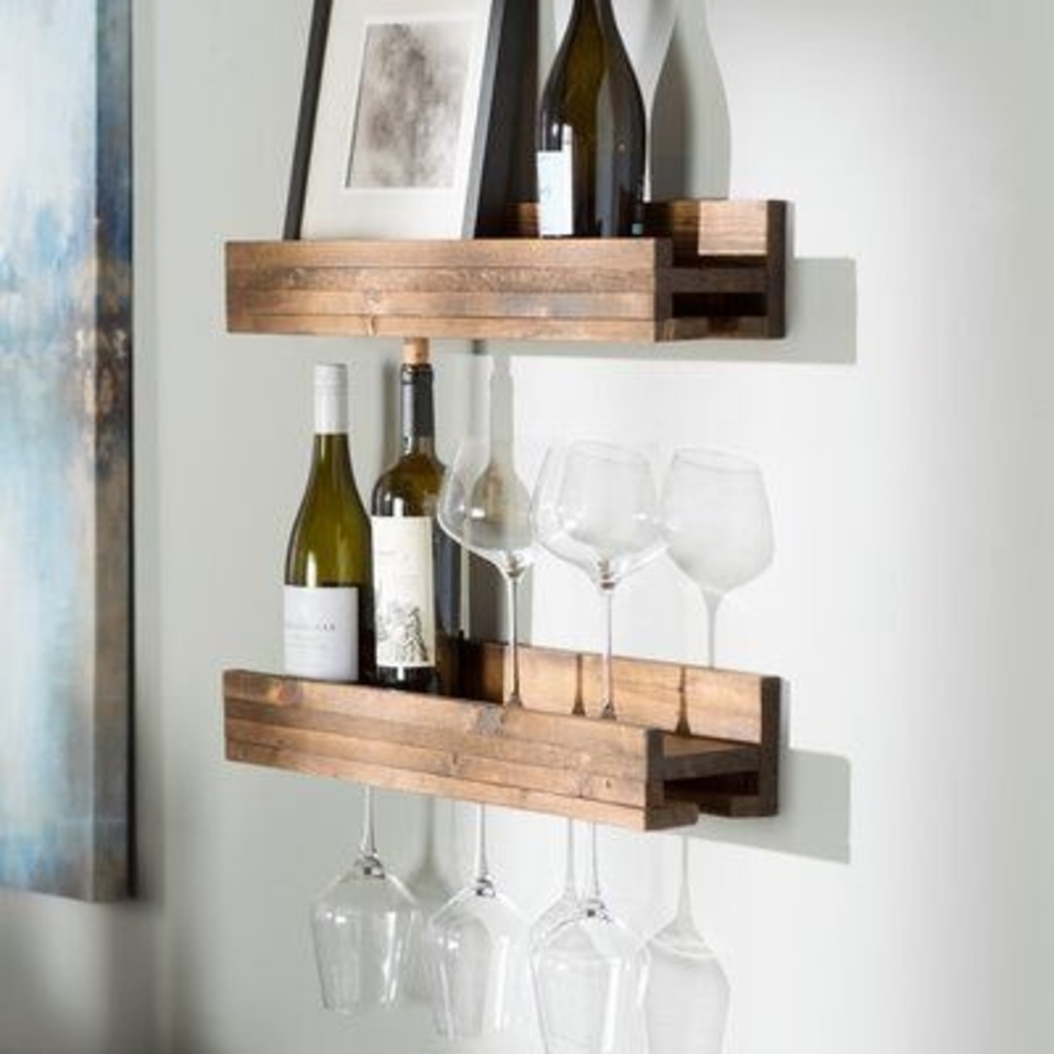 Wall Mounted Wine Bottle Rack & Shelves, Walnut - image-4