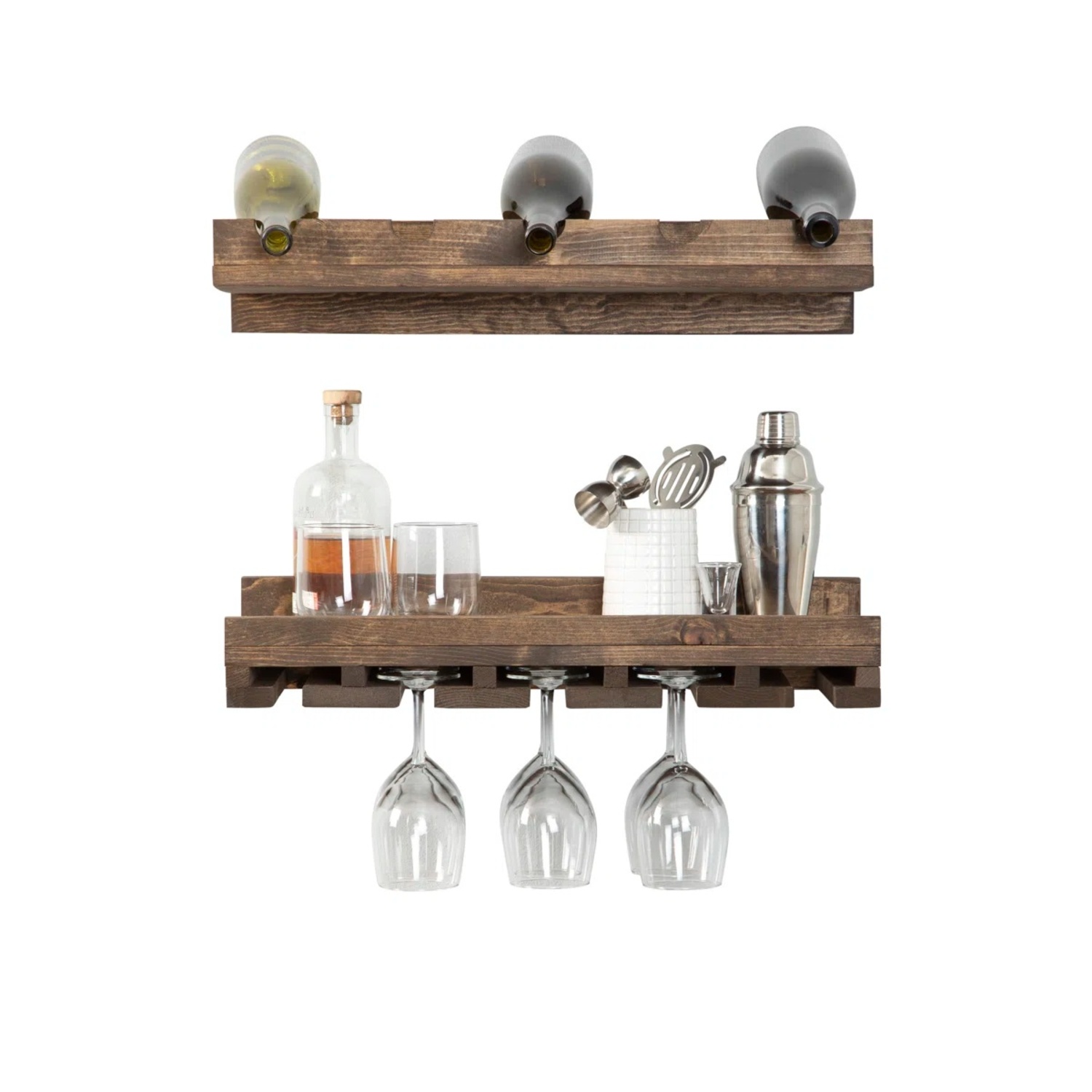 Wall Mounted Wine Bottle Rack & Shelves, Walnut - image-5