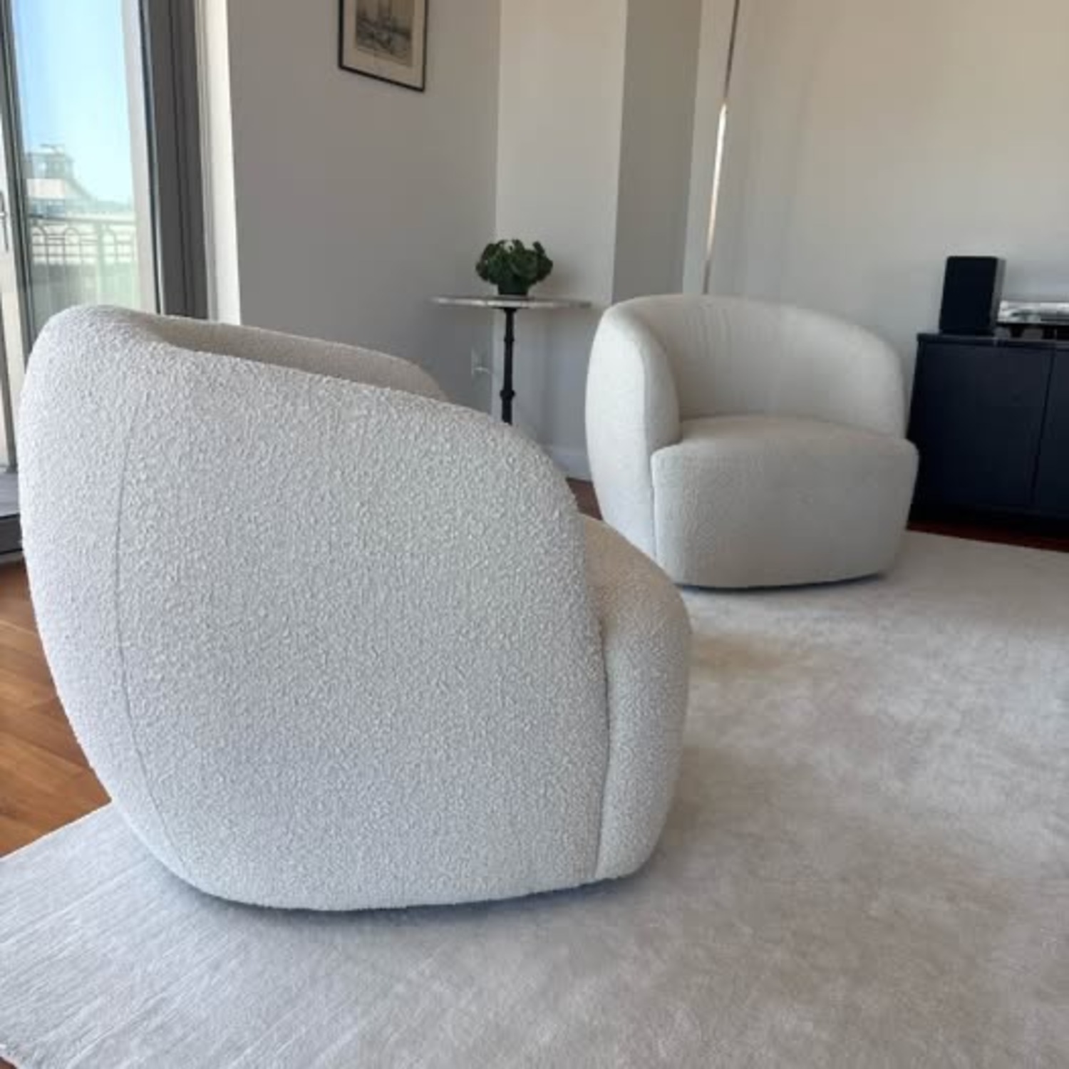 CB2 x Goop Bouclé Swivel Chairs Pair Ivory - image-3