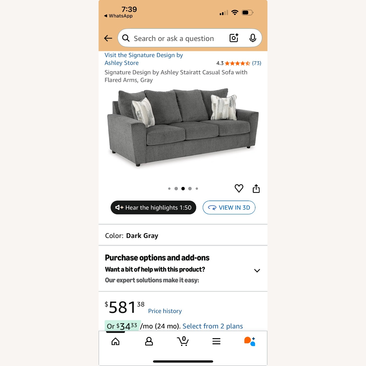 Ashley Furniture Light Gray Fabric 3+ Seater Sofa - image-3