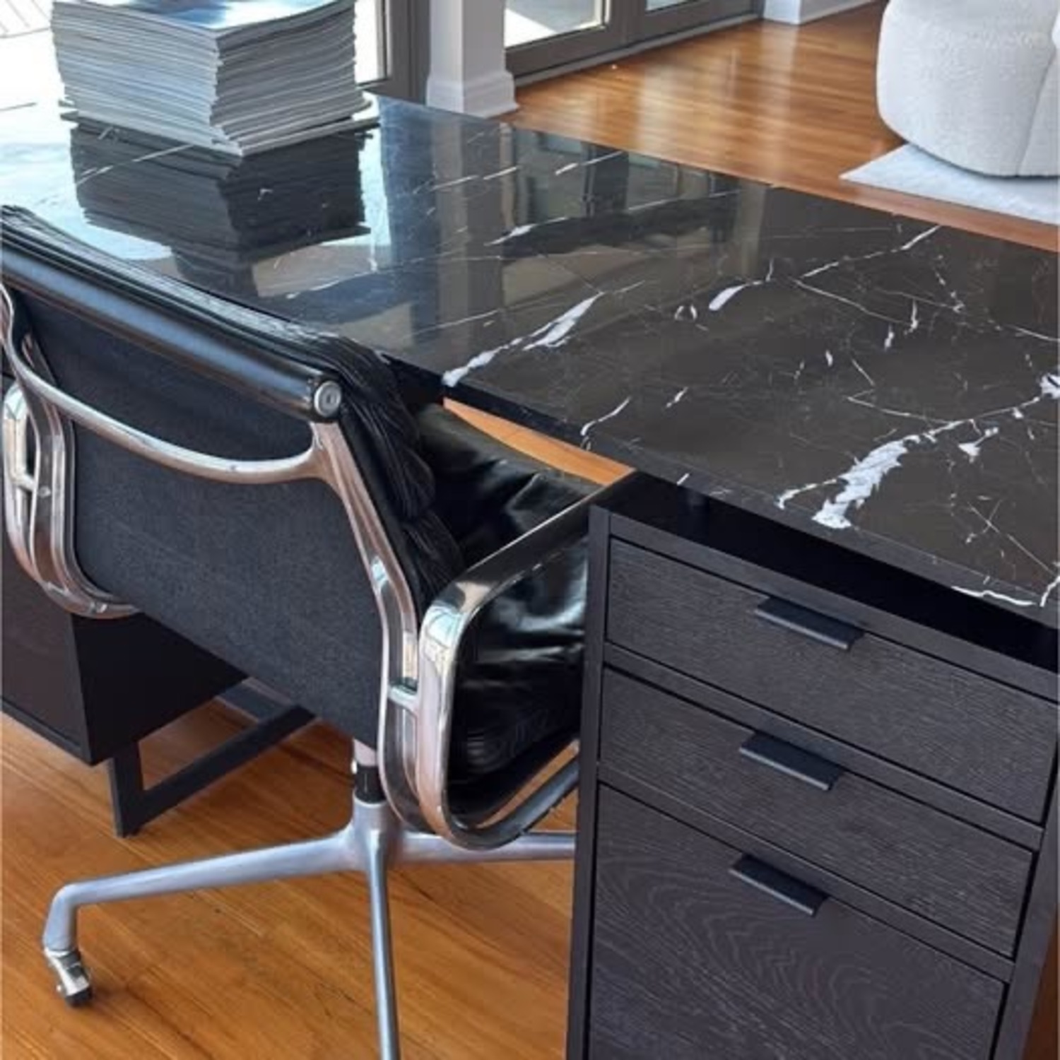 CB2 Black Marble Desk - image-2