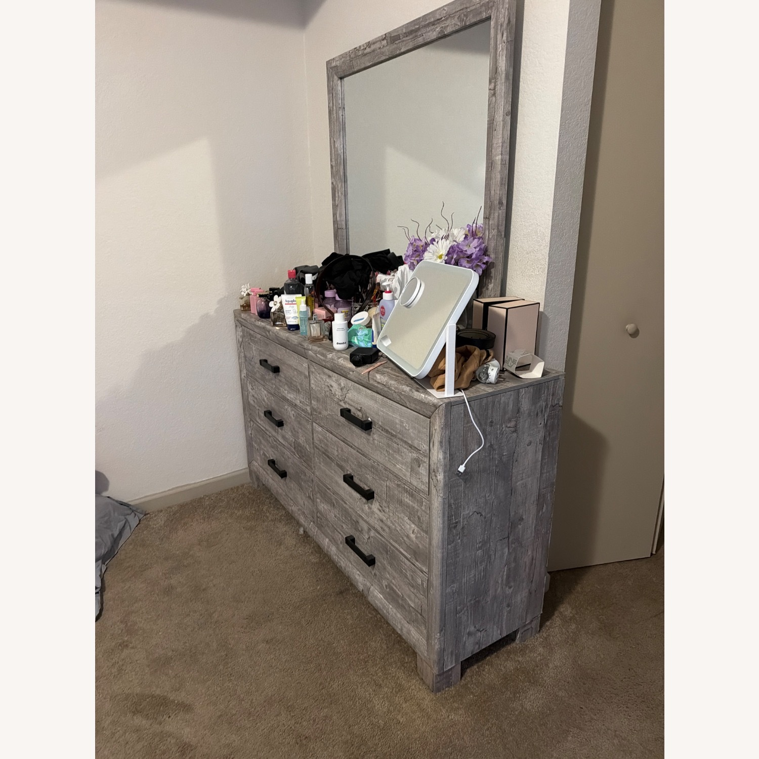 Light Gray Wood Dresser - image-3