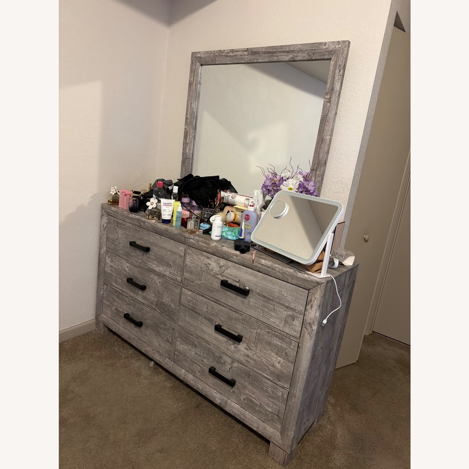 Light Gray Wood Dresser - image-2