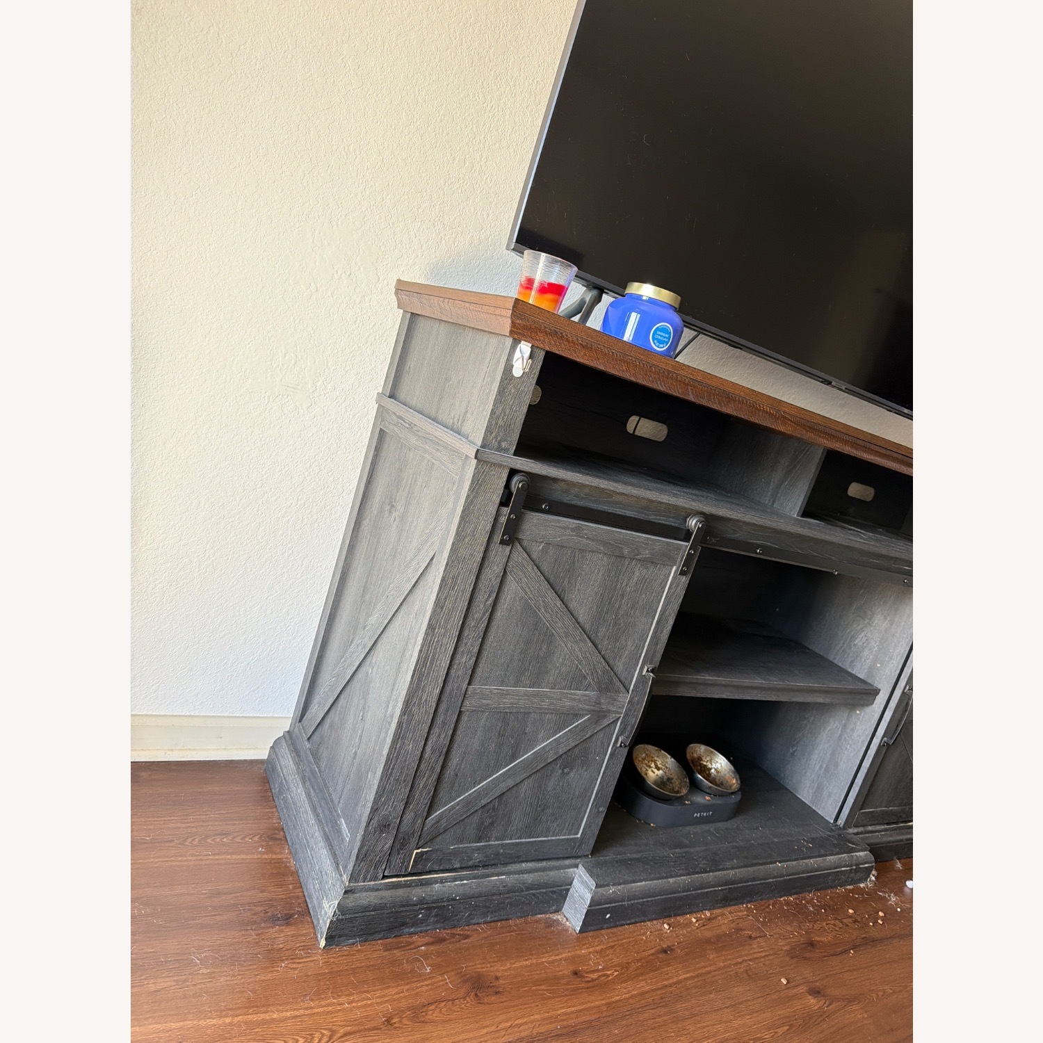 Dark Gray Wood Media Storage - image-2