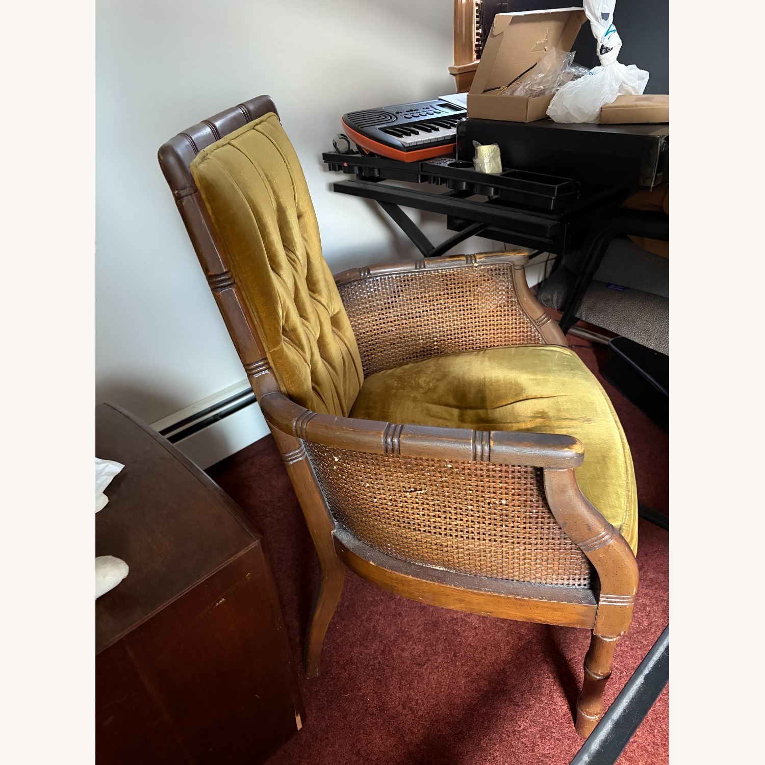 Antique French Provincial Wood + Cane Chair - image-7