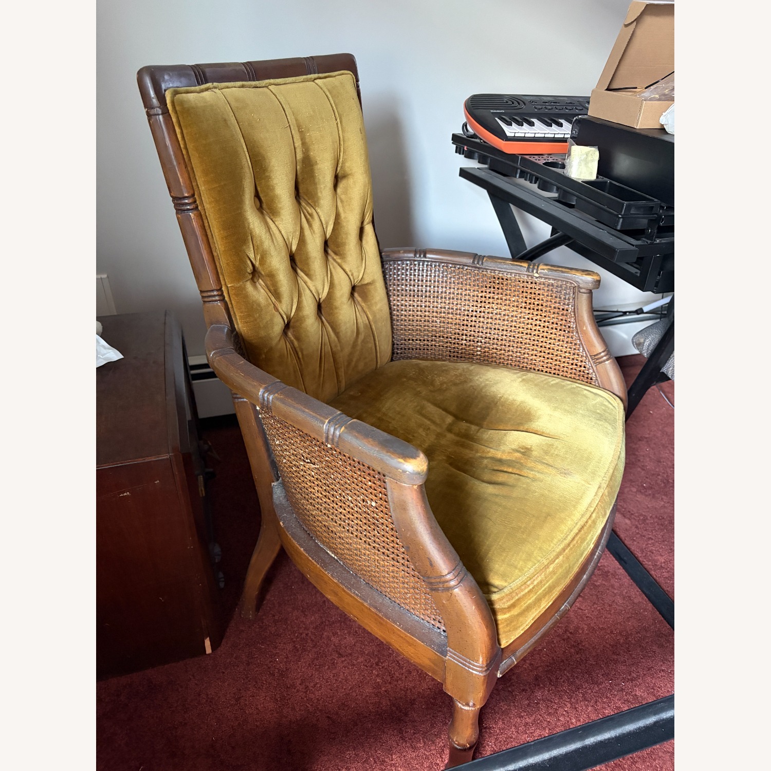 Antique French Provincial Wood + Cane Chair - image-2