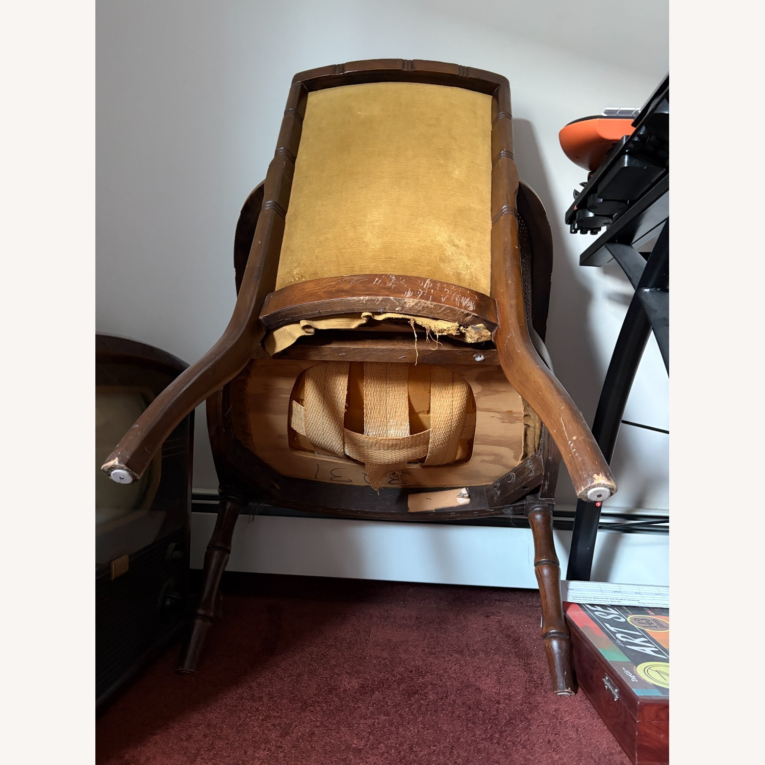 Antique French Provincial Wood + Cane Chair - image-6