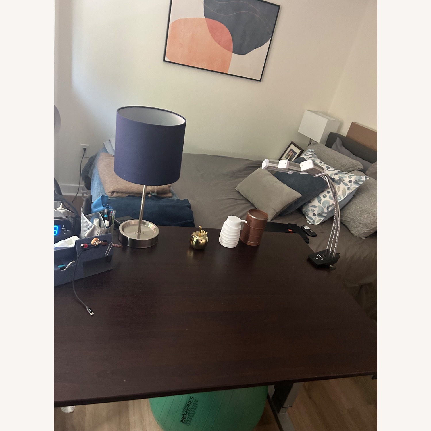 Dark Brown Wood Desk Stand Up w Crank - image-1