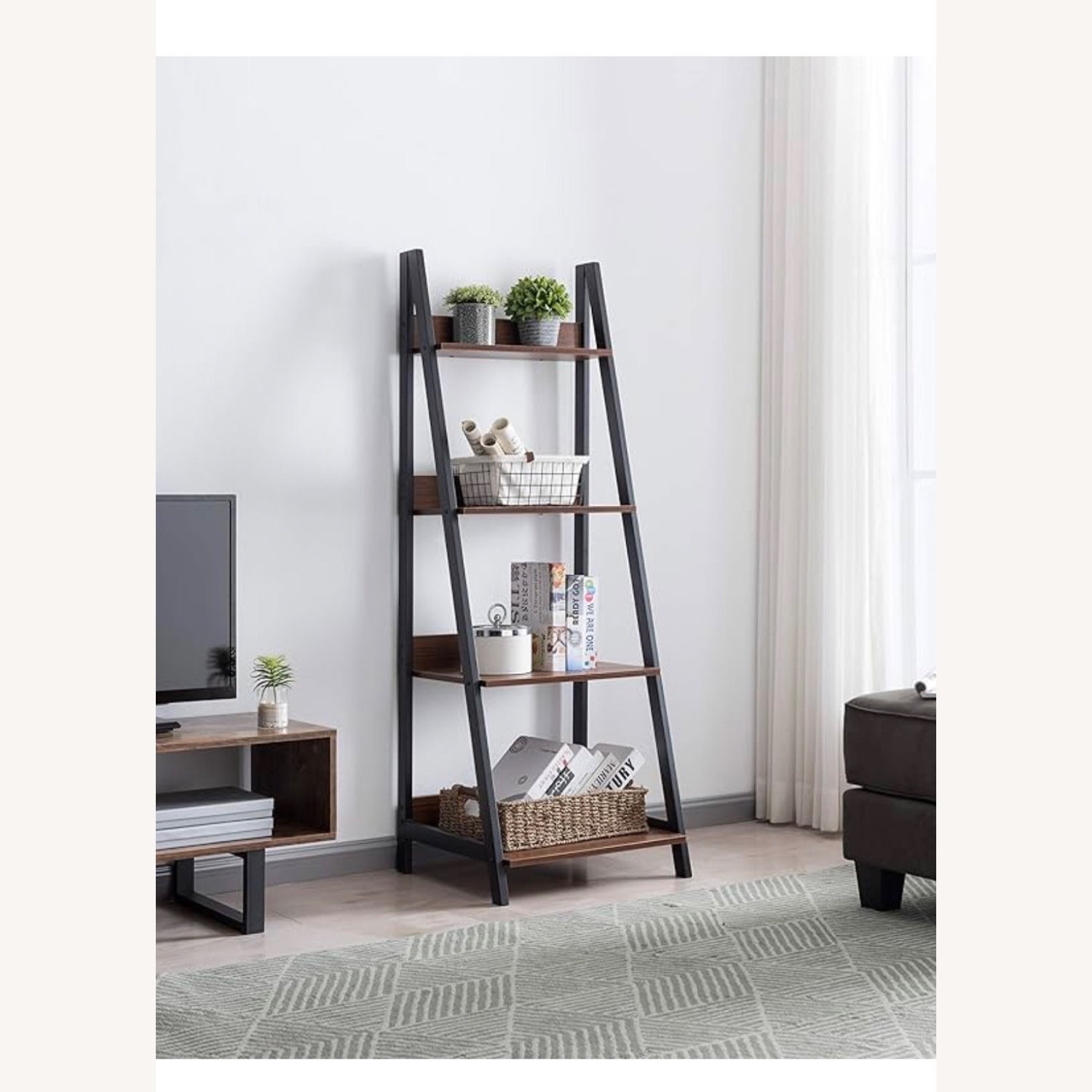 Amazon Dark Brown Industrial Ladder Shelf  - image-4