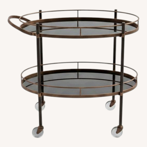 Used  Vintage Brass Rolling Bar Cart Glass Shelves  for sale on AptDeco
