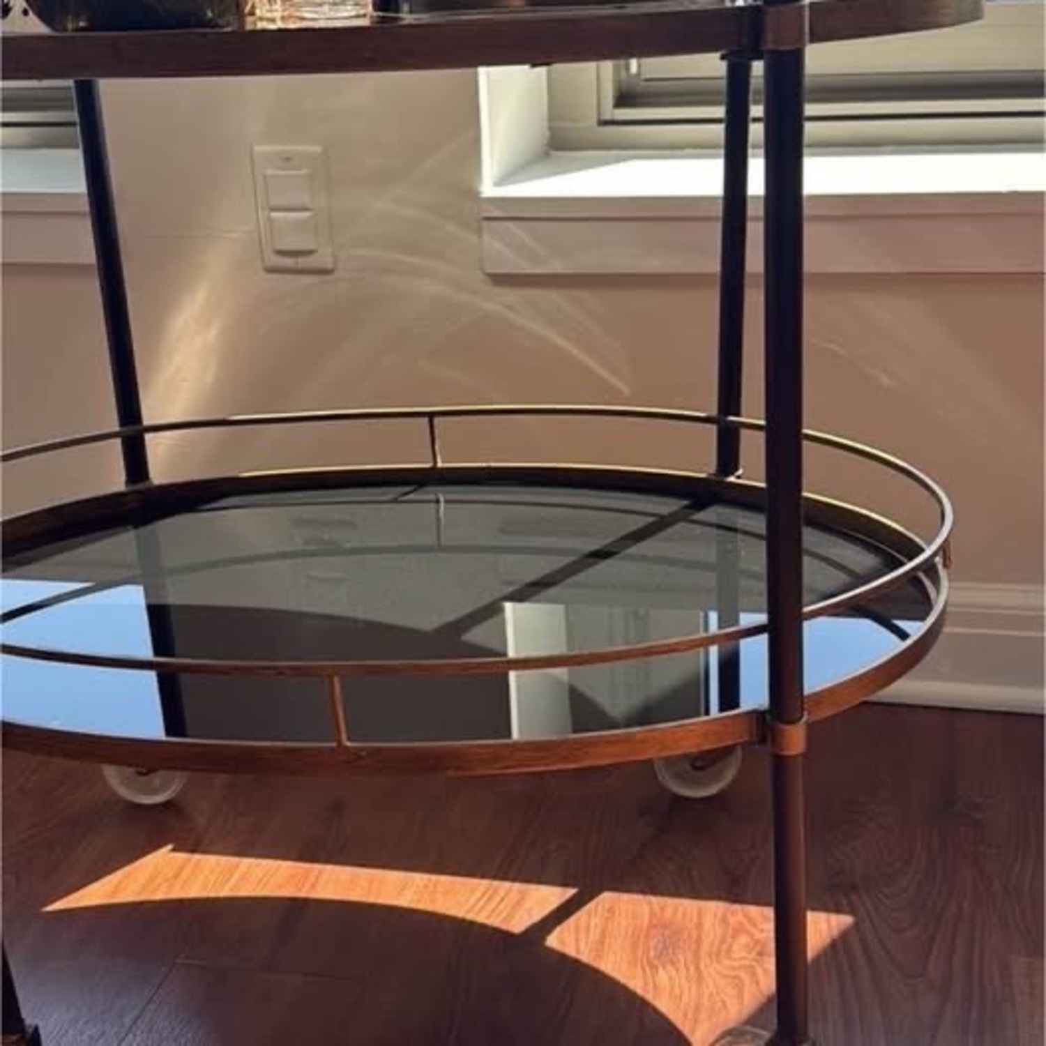  Vintage Brass Rolling Bar Cart Glass Shelves  - image-3