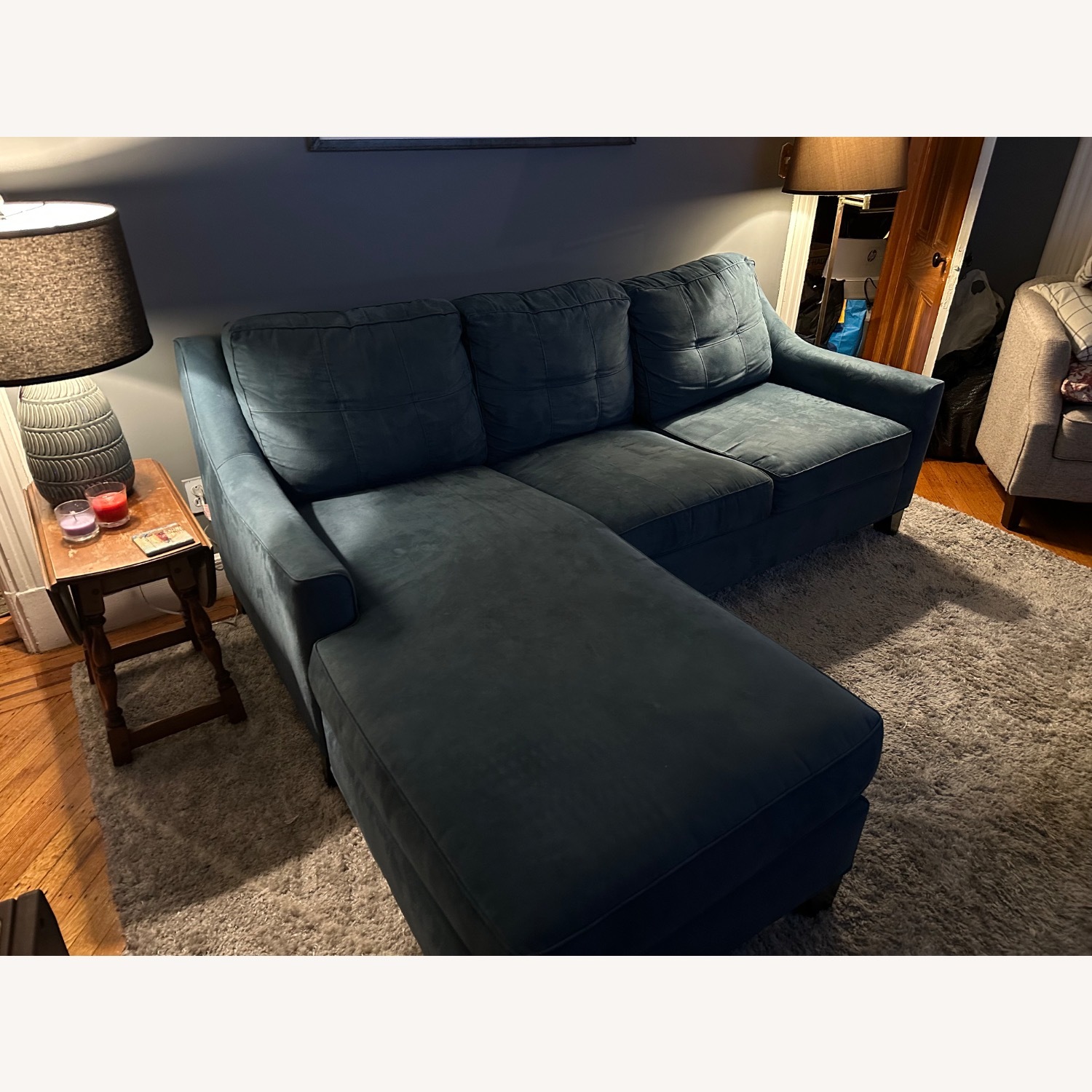 Blue Sleeper Sofa with Reversible Chaise - image-2